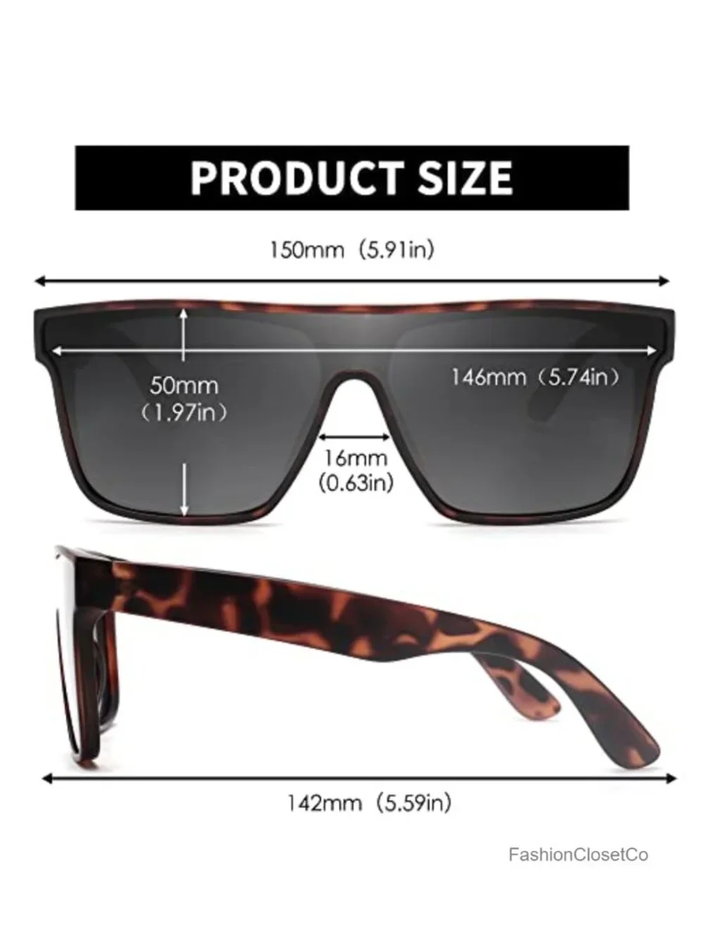 Oversized Square Polarized Sunglasses for Women Men, UV400 Protection